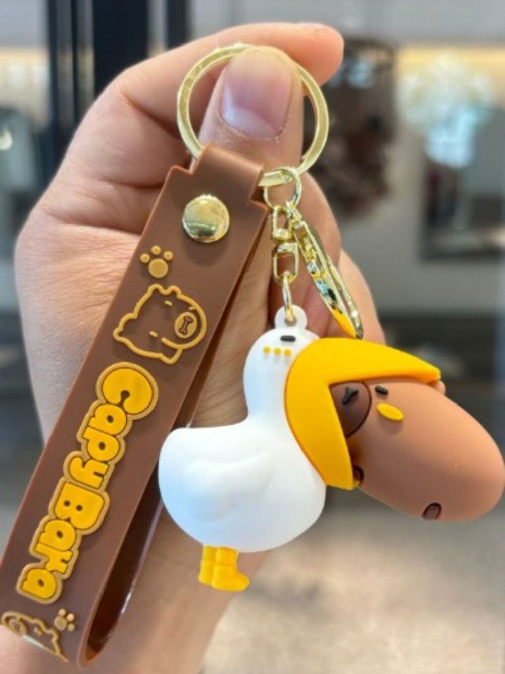 Kawaii Capybara Wearing Duck Hat Key Ring Animal Figure Bag Accessory
